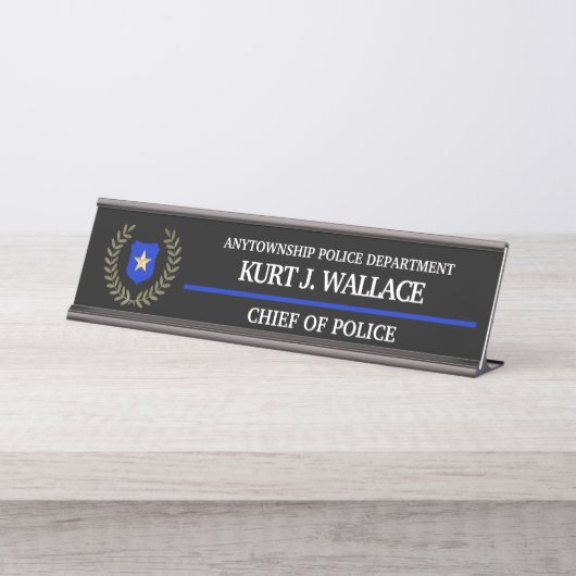 Thin Blue Line Police Badge Bureau Naambordje (Voorkant)