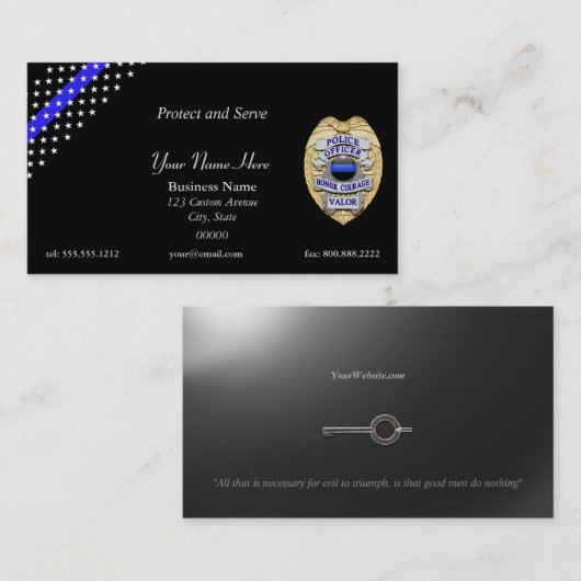 Thin Blue Line Police Badge en Handcuff Key Visitekaartje (Voorkant / Achterkant)