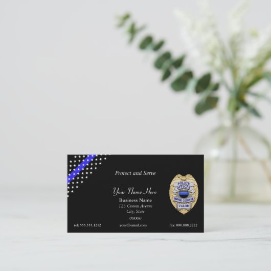 Thin Blue Line Police Badge en Handcuff Key Visitekaartje (Staand voorkant)
