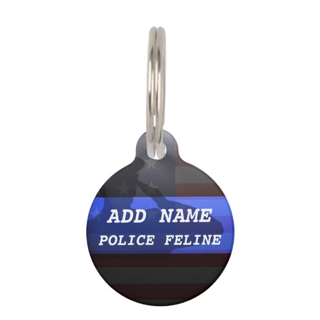 Thin Blue Line Police Cat Label Huisdierpenning (Achterkant)