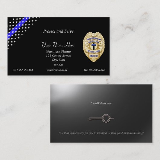 Thin Blue Line Police Chaplain Badge Visitekaartje (Voorkant / Achterkant)