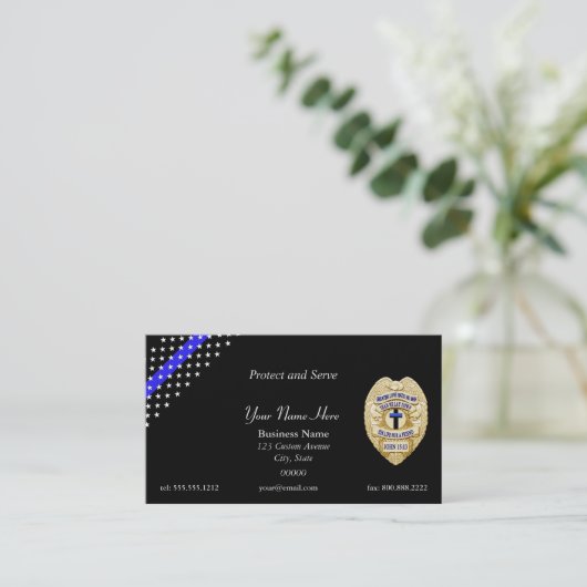 Thin Blue Line Police Chaplain Badge Visitekaartje (Staand voorkant)