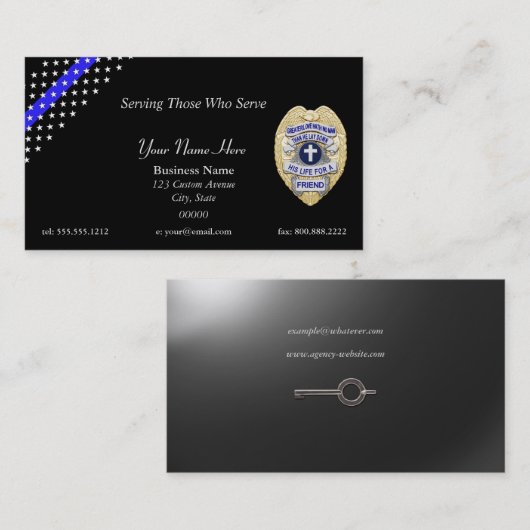 Thin Blue Line Police Chaplain Badge Visitekaartje (Voorkant / Achterkant)