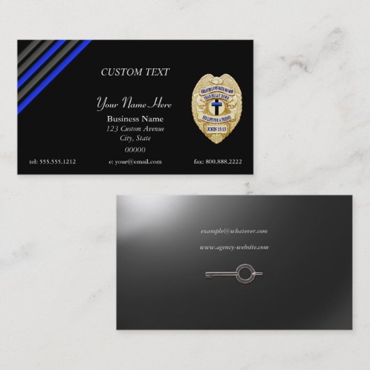 Thin Blue Line Police Chaplain Badge Visitekaartje (Voorkant / Achterkant)