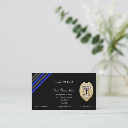 Thin Blue Line Police Chaplain Badge Visitekaartje (Staand voorkant)