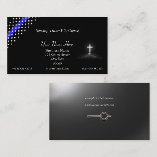 Thin Blue Line Police Chaplain Cross Visitekaartje (Voorkant / Achterkant)