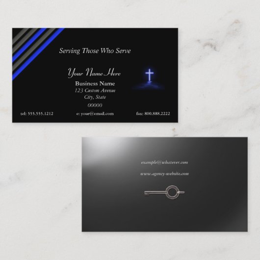 Thin Blue Line Police Chaplain Cross Visitekaartje (Voorkant / Achterkant)