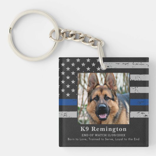 Thin Blue Line Police Dog Memorial Sleutelhanger (Voorkant)
