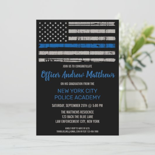 Thin Blue Line Police Enforcement Afstuderen Kaart (Staand voorkant)