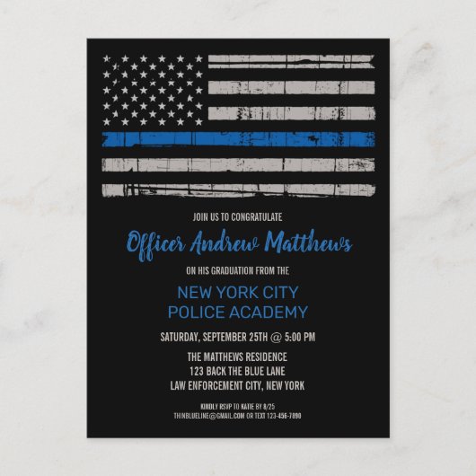 Thin Blue Line Police Enforcement Afstuderen Uitnodiging Briefkaart (Voorkant)
