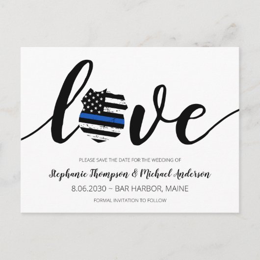Thin Blue Line Police Enforcement Weduwen Save Aankondigingskaart (Voorkant)