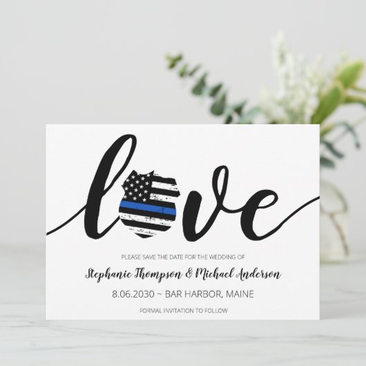 Thin Blue Line Police Enforcement Weduwen Save Save The Date (Staand voorkant)