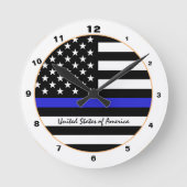 Thin Blue Line Police Flag & American Flag / Veren Ronde Klok (Voorkant)