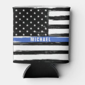Thin Blue Line Police Flag Grunge Personaliseerd Blikjeskoeler (Voorkant)