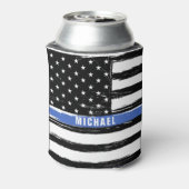 Thin Blue Line Police Flag Grunge Personaliseerd Blikjeskoeler (Blikje Achterkant)