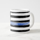 Thin Blue Line Police Flag Grunge Personaliseerd Grote Koffiekop (Voorkant rechts)