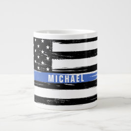 Thin Blue Line Police Flag Grunge Personaliseerd Grote Koffiekop