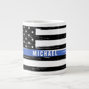 Thin Blue Line Police Flag Grunge Personaliseerd Grote Koffiekop
