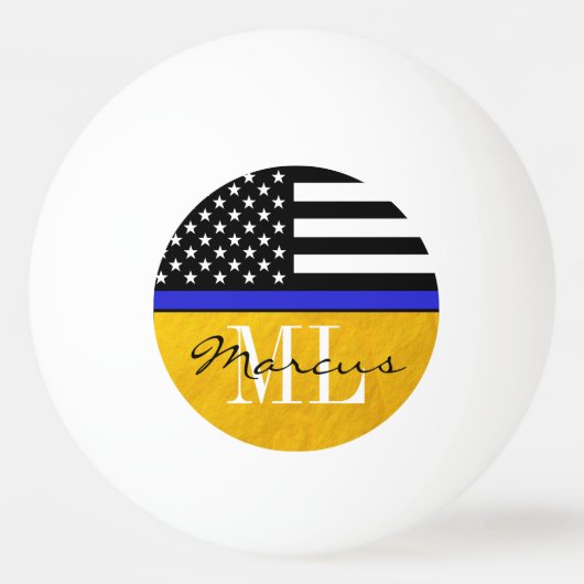 Thin Blue Line & Police flag Monogramed / Golden Pingpongbal (Voorkant)