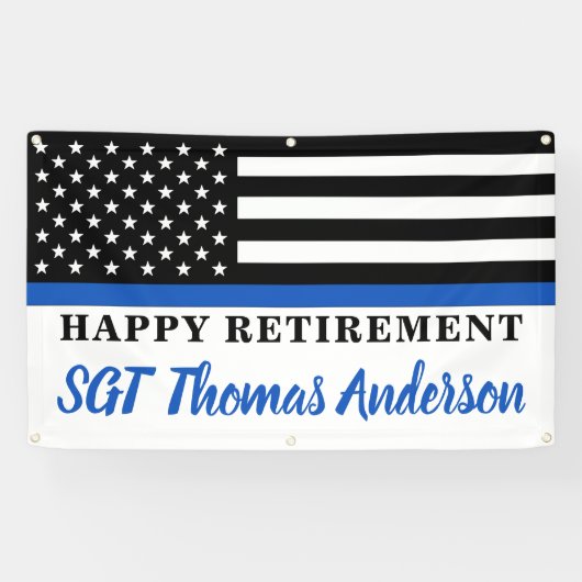 Thin Blue Line Police Happy Retirement Party Spandoek (Horizontaal)