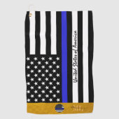 Thin Blue Line & Police, Monogramed American flag Golfhanddoek (Voorkant)