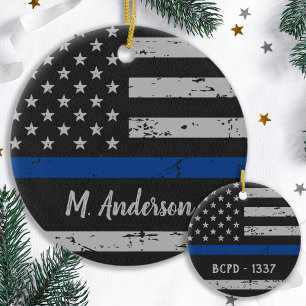 Thin Blue Line - Police Officer - American Flag Keramisch Ornament