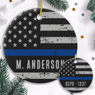 Thin Blue Line - Police Officer - American Flag Keramisch Ornament