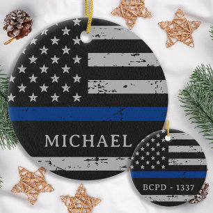 Thin Blue Line - Police Officer - American Flag Keramisch Ornament