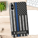 Thin Blue Line Police Officer Case-Mate iPhone Case<br><div class="desc">Dunne Blauwe Lijn iPhone hoesje - Amerikaanse vlag in Politie Vlag kleuren, verdrietig ontwerp. Personaliseer met de naam van de agent. Deze gepersonaliseerde telefoonhoes van een politieotter is perfect voor alle politieagenten, politiediensten en politiediensten, politiesupporters en politievrouwen en moeders. COPYRIGHT © 2020 Judy Burrows, Black Dog Art - Alle rechten...</div>