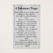 Thin Blue Line Police Officer Memorial Prayer Kaar Visitekaartje (Achterkant)