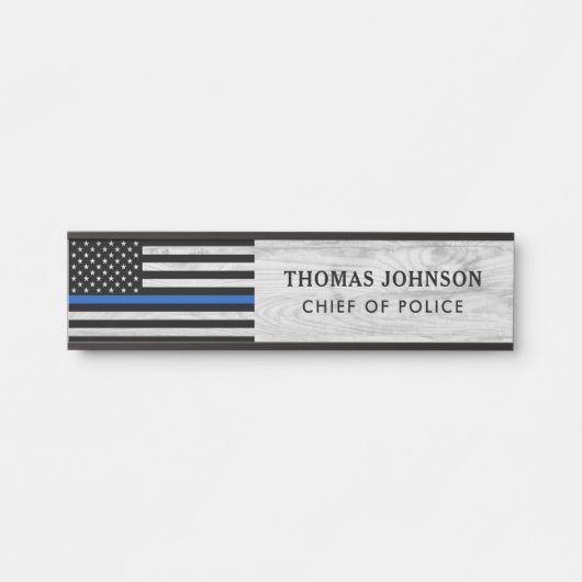 Thin Blue Line Police Officer Rustic Wood Naam Deurbordje (Voorkant)