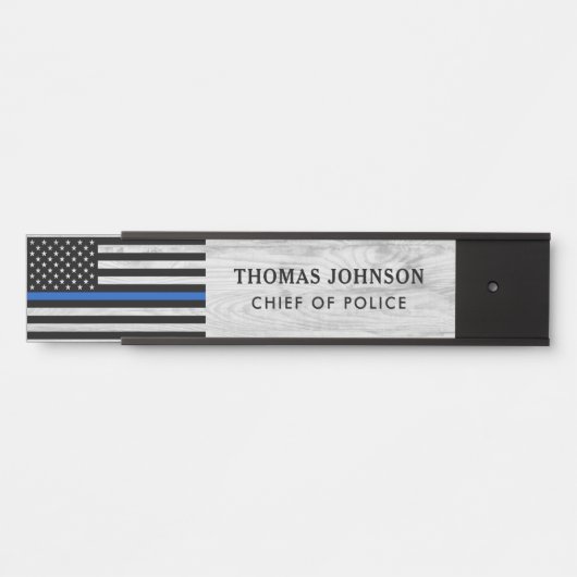 Thin Blue Line Police Officer Rustic Wood Naam Deurbordje (Voorkant)