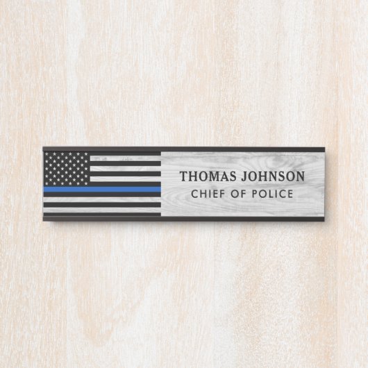 Thin Blue Line Police Officer Rustic Wood Naam Deurbordje (Voorkant)