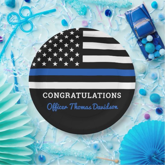 Thin Blue Line Police Party Gefeliciteerd Papieren Bordje (Feest)