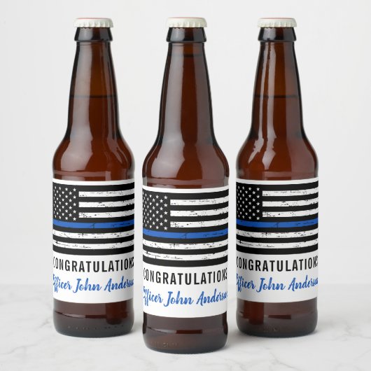 Thin Blue Line Police Retirement Enforcement Enfor Bier Etiket (Flessen)