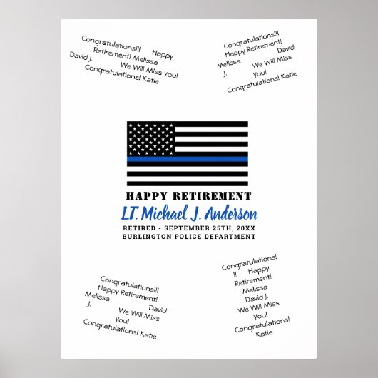 Thin Blue Line Police Retirement Guest Book Poster (Voorkant)