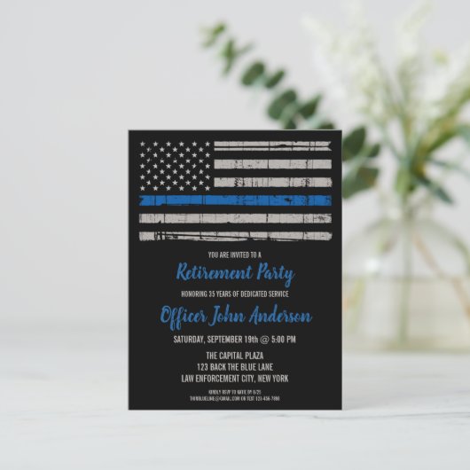 Thin Blue Line Police Retirement Invitation Kaart (Staand voorkant)