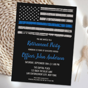 Thin Blue Line Police Retirement Invitation Kaart