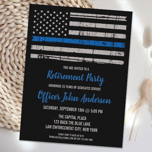 Thin Blue Line Police Retirement Invitation Kaart