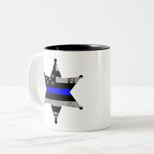 Thin Blue Line Police Sheriffs Badge Tweekleurige Koffiemok (Voorkant links)