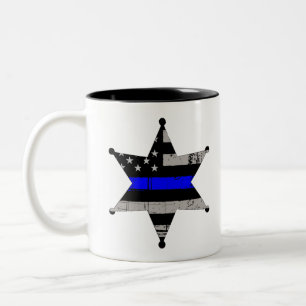 Thin Blue Line Police Sheriffs Badge Tweekleurige Koffiemok