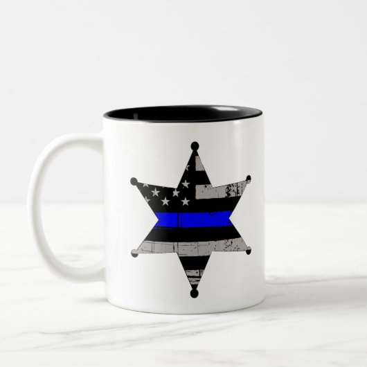 Thin Blue Line Police Sheriffs Badge Tweekleurige Koffiemok (Links)