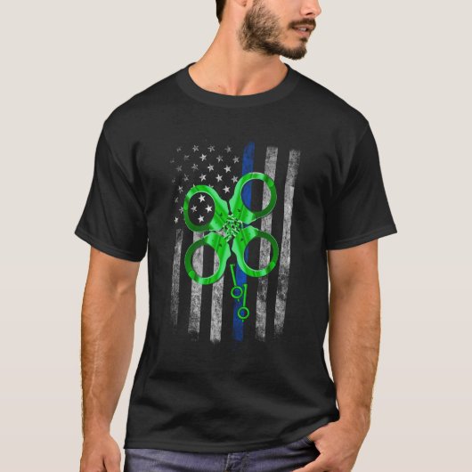 Thin Blue Line Police St. Patrick's Day Clover T-shirt (Voorkant)