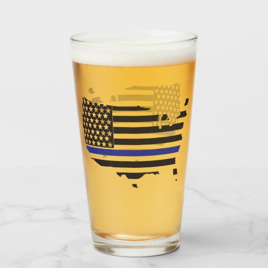 Thin Blue Line Police Support, VS-vlagpatriottisch Glas (Voorkant gevuld)