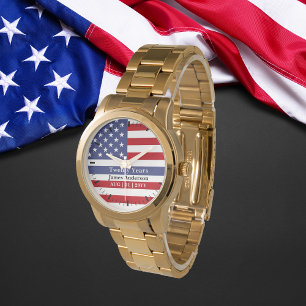 Thin Blue Line Police US FLAG Retirement Patriotic Horloge