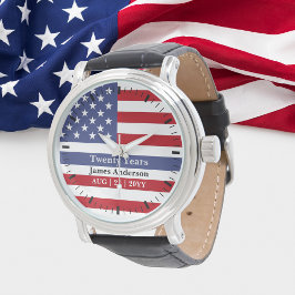Thin Blue Line Police US FLAG Retirement Patriotic Horloge