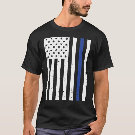 Thin Blue Line Police USA Vlag T-shirt (Voorkant)