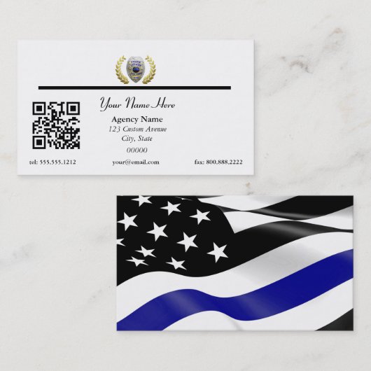 Thin Blue Line Police vlag QR Code Business Busine Visitekaartje (Voorkant / Achterkant)