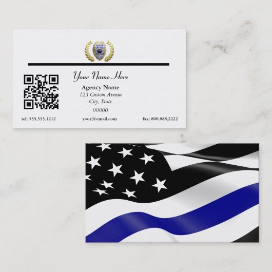 Thin Blue Line Police vlag QR Code Business Visitekaartje (Voorkant / Achterkant)
