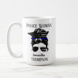 Thin Blue Line Police Woman, gepersonaliseerd Koffiemok